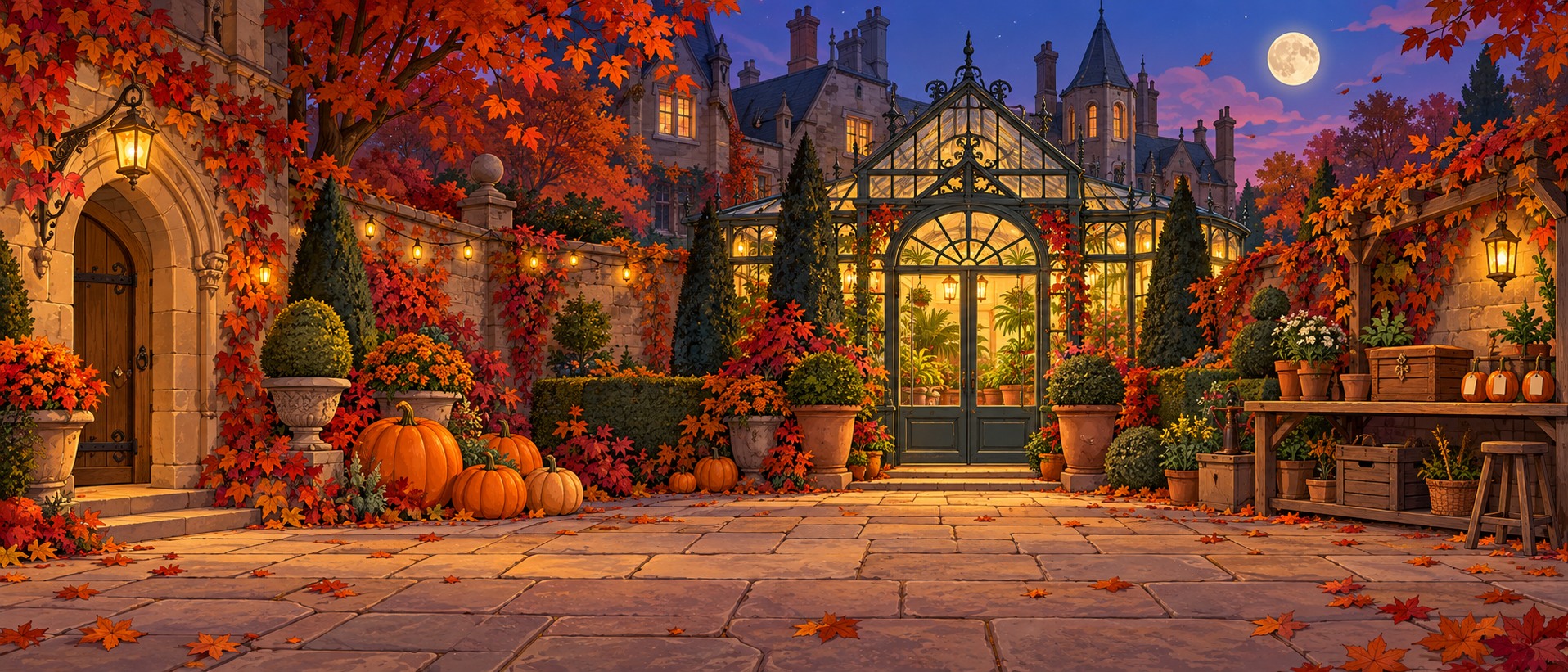 The game's lantern-lit garden and pumpkin puzzle