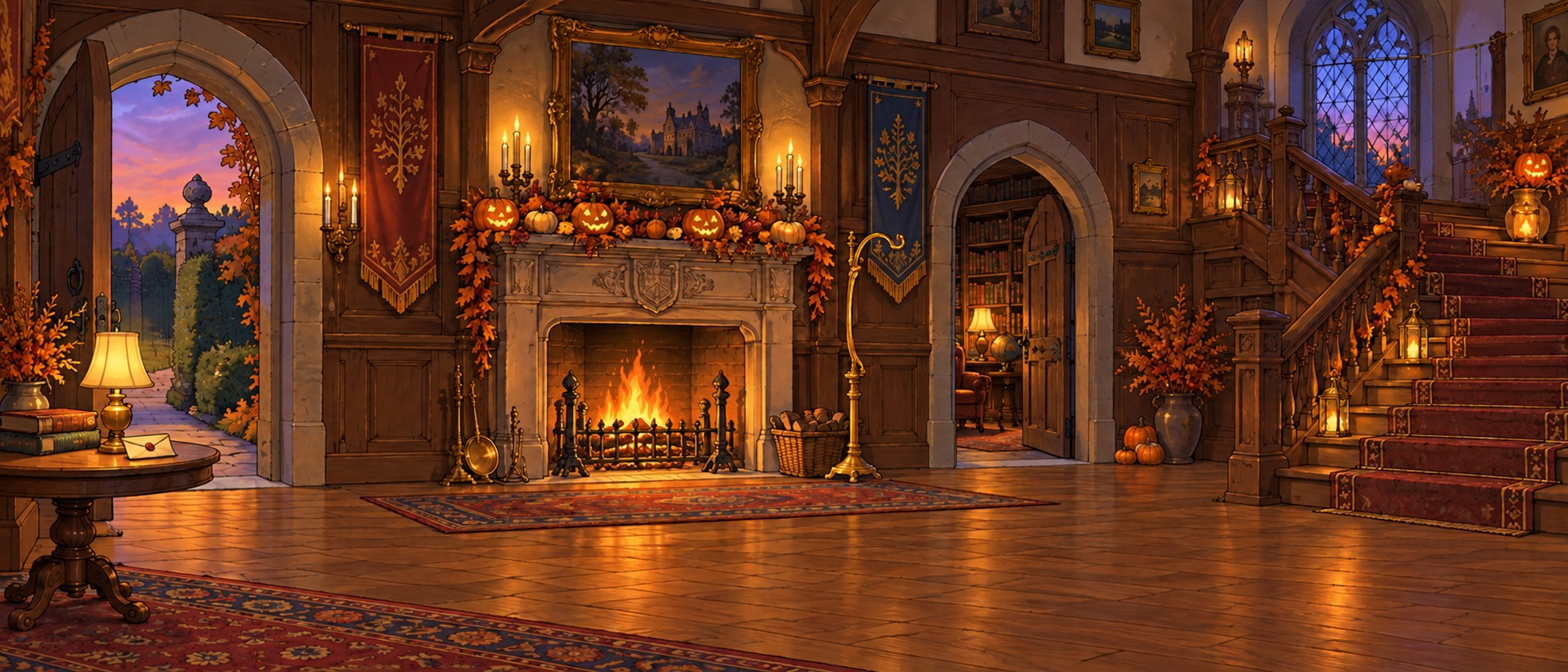 The illustrated hall and landing window in the game
