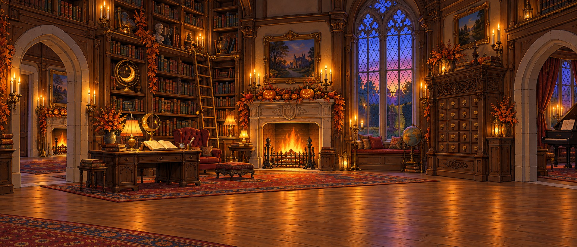 The game's library with books and symbol clues